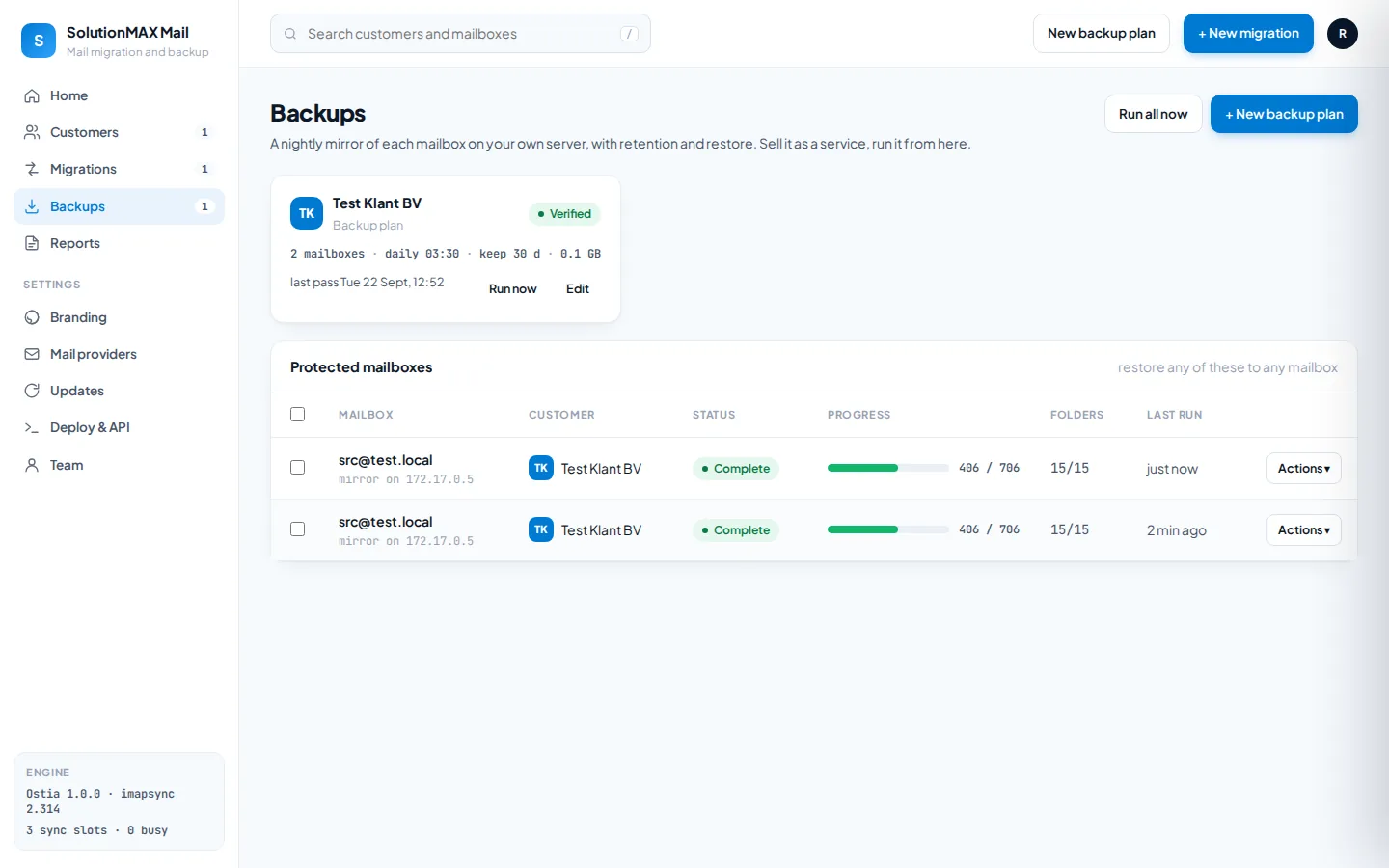Backup plans with retention and the protected mailboxes